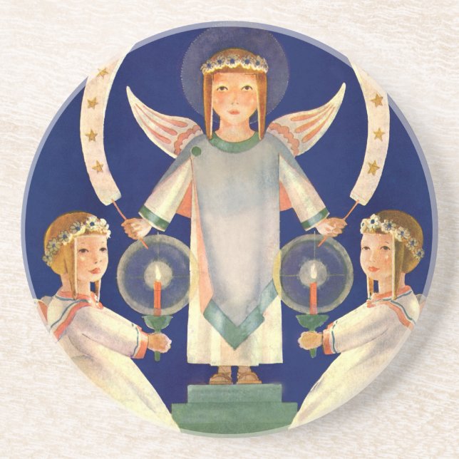Vintage Christmas, Scandinavian Santa Lucia Angels Coaster (Front)