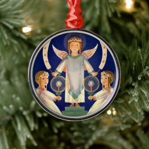 Vintage Christmas, Scandinavian Santa Lucia Angels Metal Tree Decoration