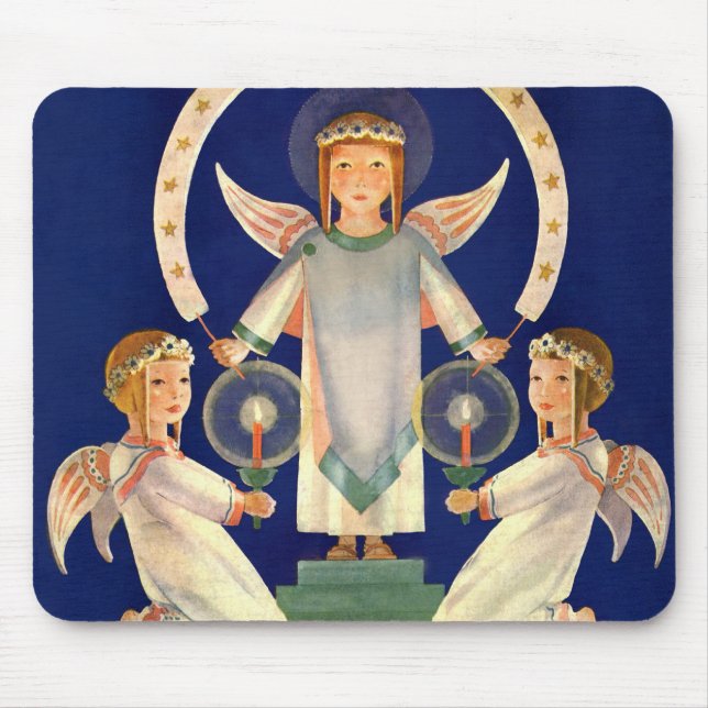 Vintage Christmas, Scandinavian Santa Lucia Angels Mouse Mat (Front)