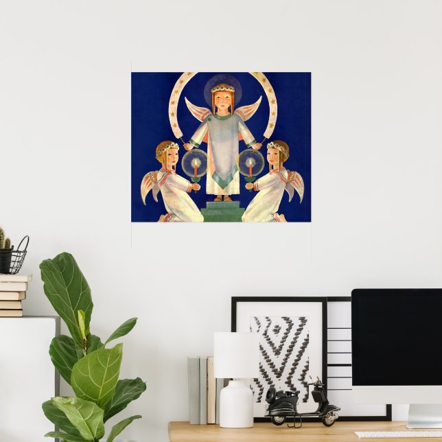 Vintage Christmas, Scandinavian Santa Lucia Angels Poster (Home Office)