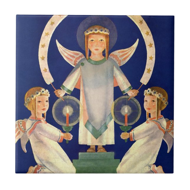 Vintage Christmas, Scandinavian Santa Lucia Angels Tile (Front)