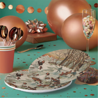 Vintage Christmas scene ice skating Paper Plate