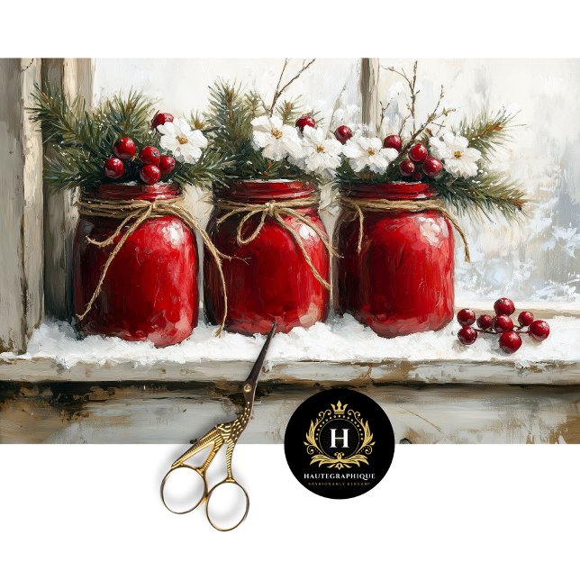 Vintage Christmas Scene Mason Jars Decoupage  Tissue Paper (Creator Uploaded)