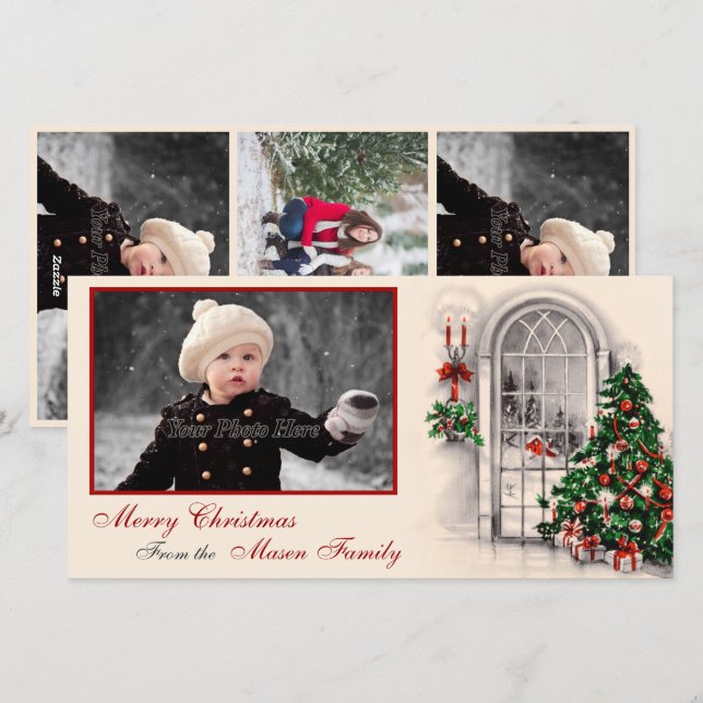 Vintage Christmas Scene Photo Card (Front/Back)