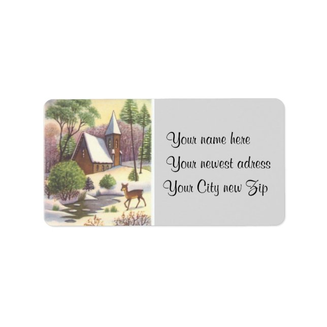 Vintage Christmas scene, Snowy Landscape with Deer Label (Front)