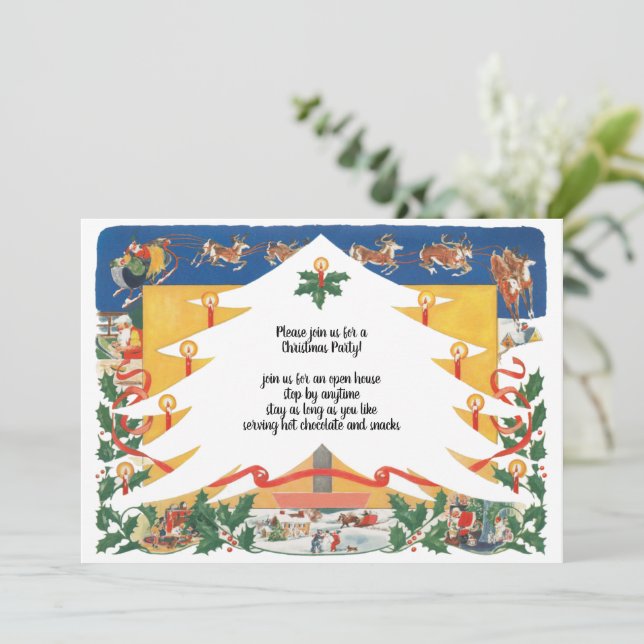 Vintage Christmas Scene with Santa Claus Invitation (Standing Front)