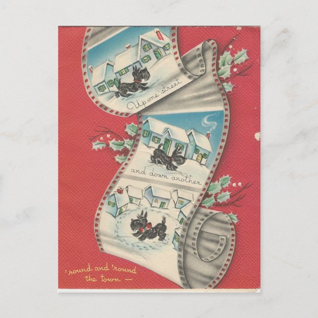 Vintage Christmas Scottie Dog Holiday Postcard (Front)