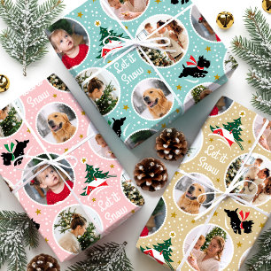Vintage Christmas Scottie Dog Photo Collage Set Wrapping Paper Sheet