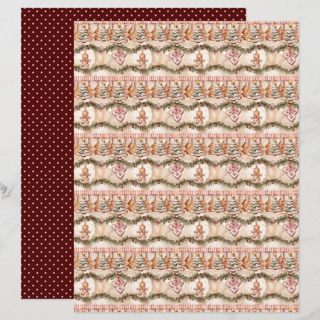 Vintage Christmas Scrapbook Paper (Front/Back)