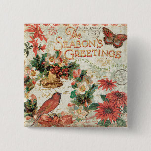 Vintage Christmas Season's Greetings 15 Cm Square Badge