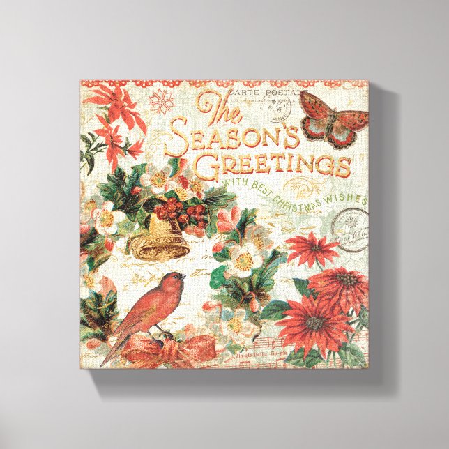 Vintage Christmas Season's Greetings Canvas Print (Front)
