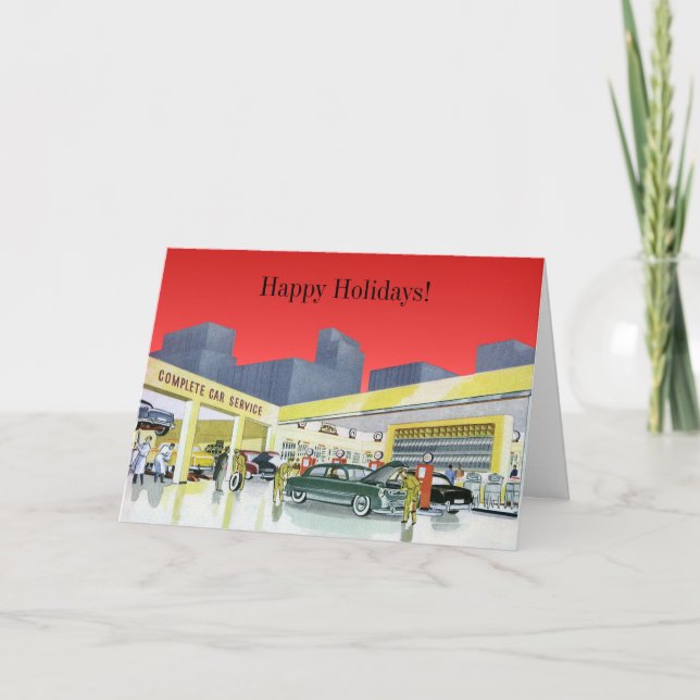 Vintage Christmas, Service Garage Auto Mechanics Holiday Card (Front)