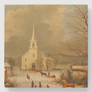 Vintage Christmas Services Painting Stone Coaster