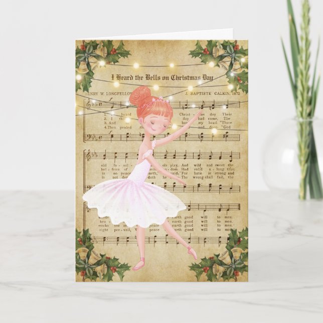 Vintage Christmas Sheet Music and Ballerina Holiday Card (Front)