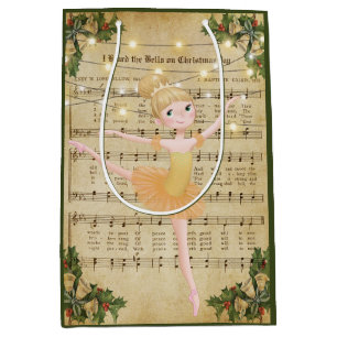 Vintage Christmas Sheet Music and Ballerina Medium Gift Bag
