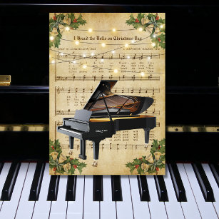 Vintage Christmas Sheet Music and Grand Piano Holiday Card