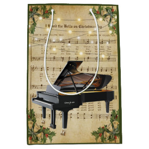 Vintage Christmas Sheet Music and Grand Piano Medium Gift Bag