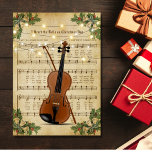 Vintage Christmas Sheet Music and Violin Holiday Card<br><div class="desc">This beautiful ballet Christmas card design features a vintage Christmas sheet music design with string lights and a violin.  The inside features a custom holiday greeting.</div>