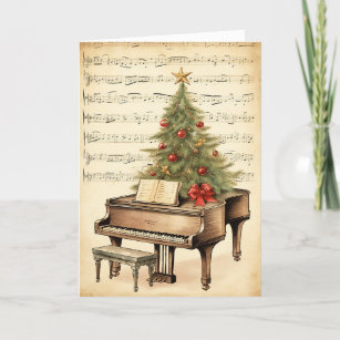 Vintage Christmas Sheet Music Grand Piano Holiday Card