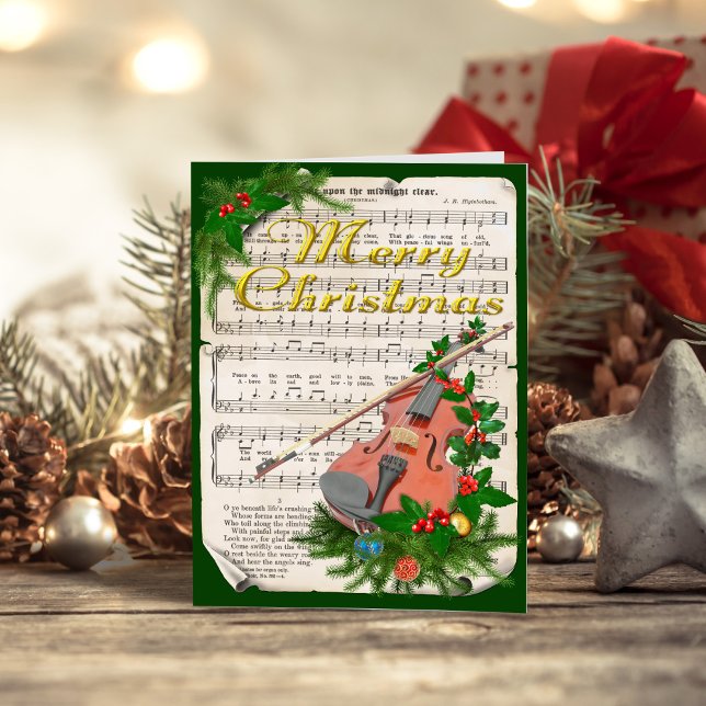 Vintage Christmas Sheet Music Violin Holiday Card (Creator Uploaded)