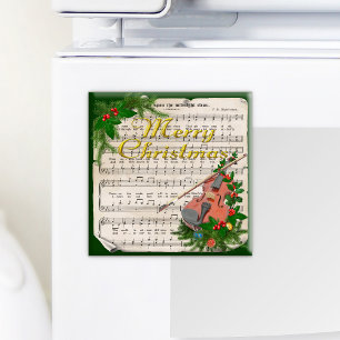 Vintage Christmas Sheet Music with Festive Violin Magnet
