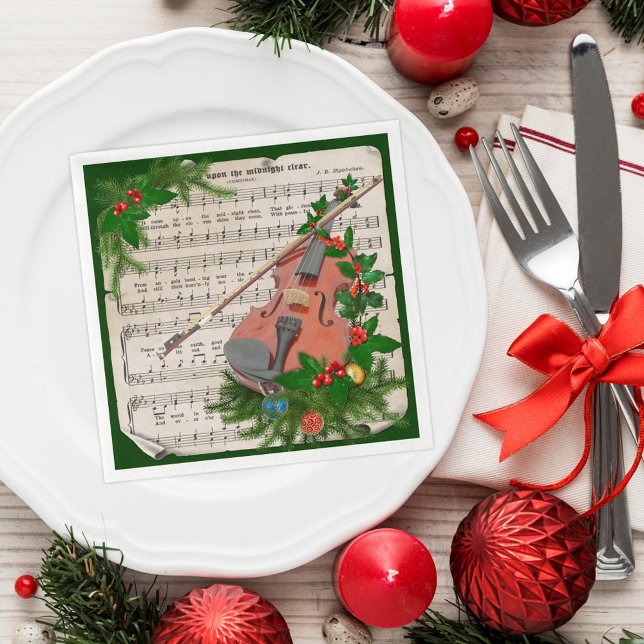 Vintage Christmas Sheet Music with Festive Violin Napkin (Creator Uploaded)