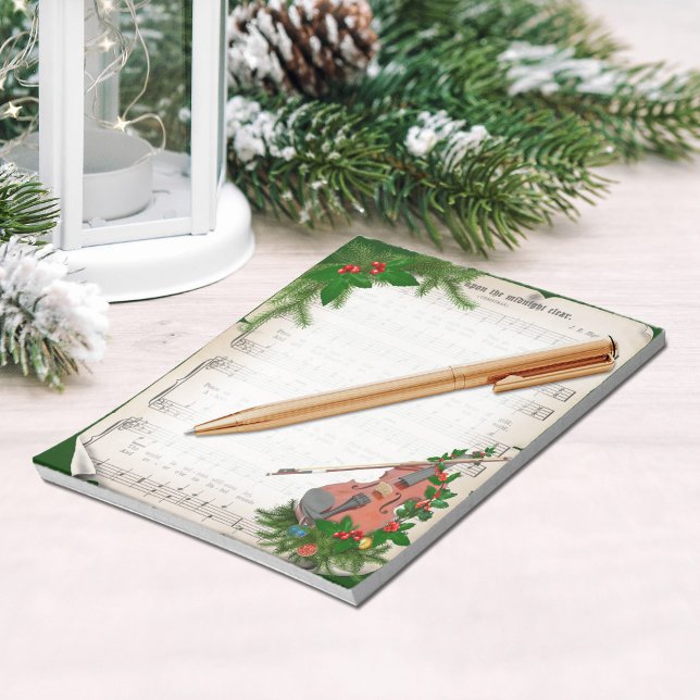 Vintage Christmas Sheet Music with Festive Violin Notepad (Creator Uploaded)