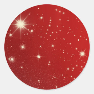 Vintage Christmas, Shining Stars in Red Galaxy Classic Round Sticker