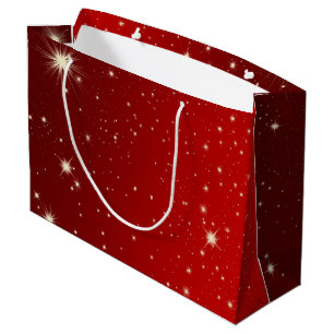 Vintage Christmas, Shining Stars in Red Galaxy Large Gift Bag
