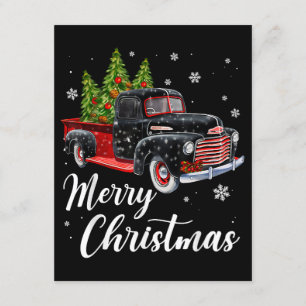Vintage Christmas Shirt Tree on Car red Truck Enclosure Card
