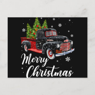 Vintage Christmas Shirt Tree on Car red Truck Holiday Postcard