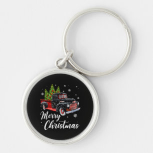 Vintage Christmas Shirt Tree on Car red Truck Key Ring