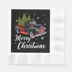 Vintage Christmas Shirt Tree on Car red Truck Napkin
