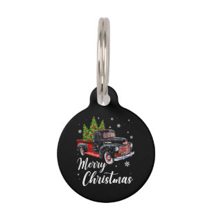 Vintage Christmas Shirt Tree on Car red Truck Pet Tag