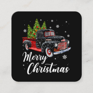 Vintage Christmas Shirt Tree on Car red Truck Square Business Card