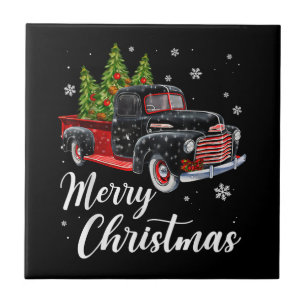 Vintage Christmas Shirt Tree on Car red Truck Tile