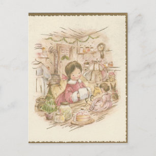 Vintage Christmas Shop Girl Holiday Postcard