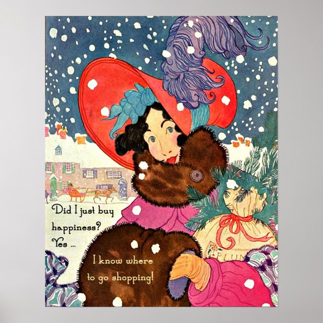Vintage Christmas Shopaholic Poster (Front)