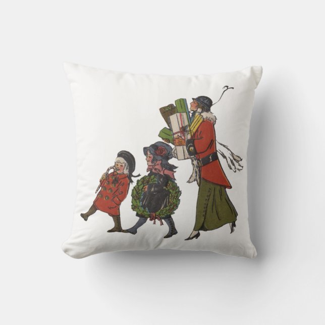 Vintage Christmas Shopping Family Fun Cushion (Front)