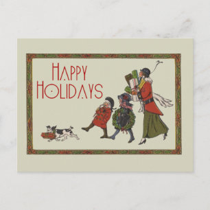 Vintage Christmas Shopping Family Fun Holiday Postcard