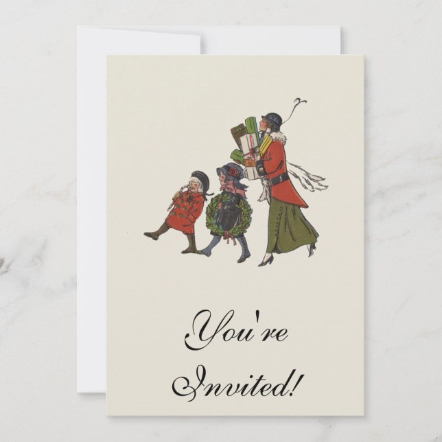 Vintage Christmas Shopping Family Fun Invitation (Front)