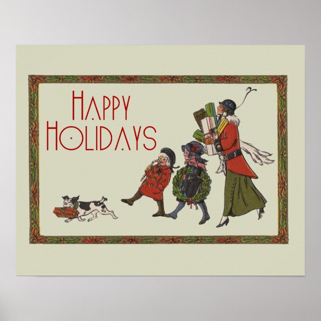 Vintage Christmas Shopping Family Fun Poster (Front)