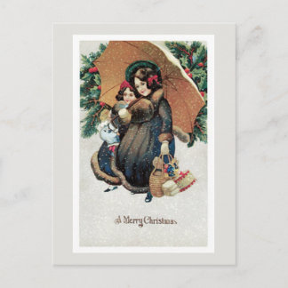 Vintage Christmas Shopping in Snow Holiday Postcard