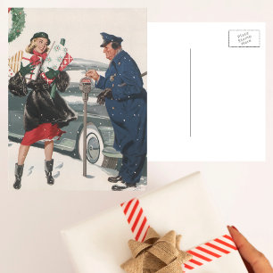 Vintage Christmas, Shopping Presents Policeman Holiday Postcard