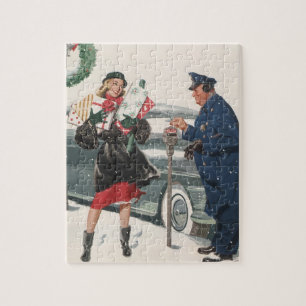 Vintage Christmas, Shopping Presents Policeman Jigsaw Puzzle