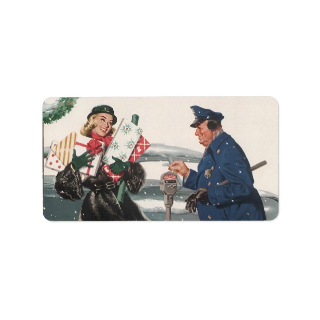 Vintage Christmas, Shopping Presents Policeman Label (Front)