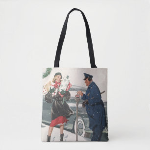 Vintage Christmas, Shopping Presents Policeman Tote Bag