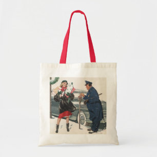 Vintage Christmas, Shopping Presents Policeman Tote Bag