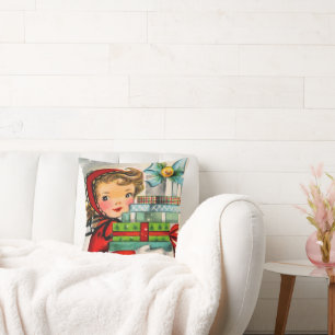 Vintage Christmas shopping retro home decor pillow