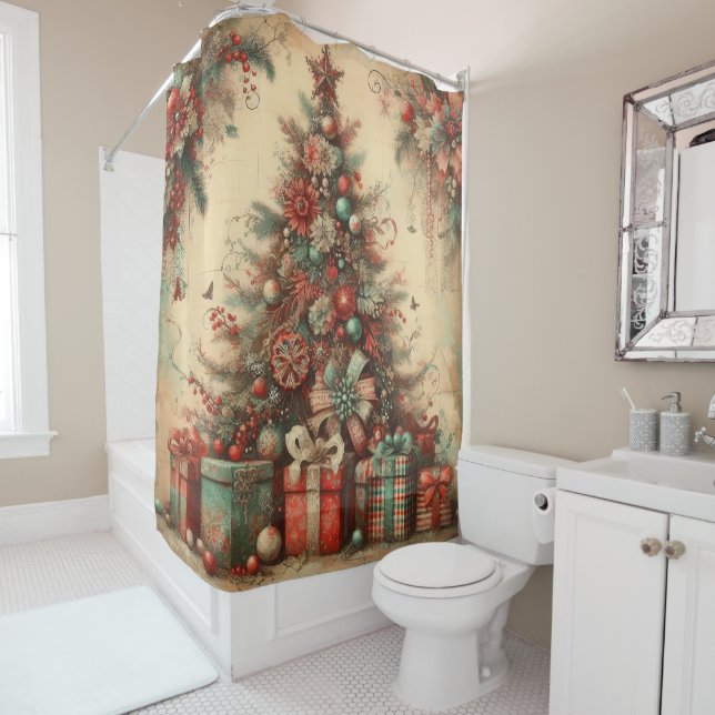 Vintage Christmas Shower Curtain (In Situ)